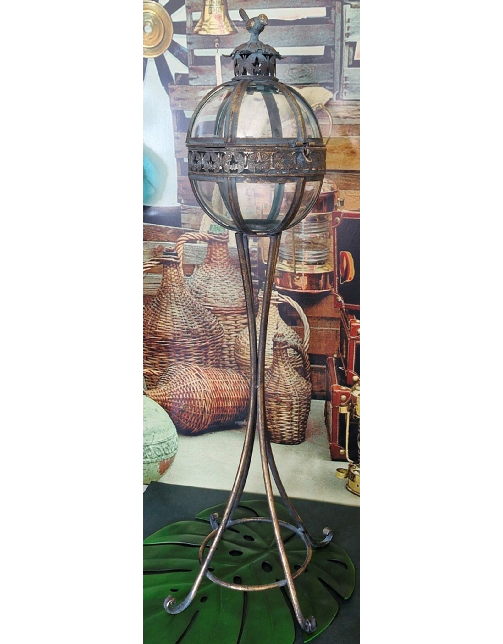 JB Miscellaneous - Tall Lantern on Legs Glass Globe with Bird
