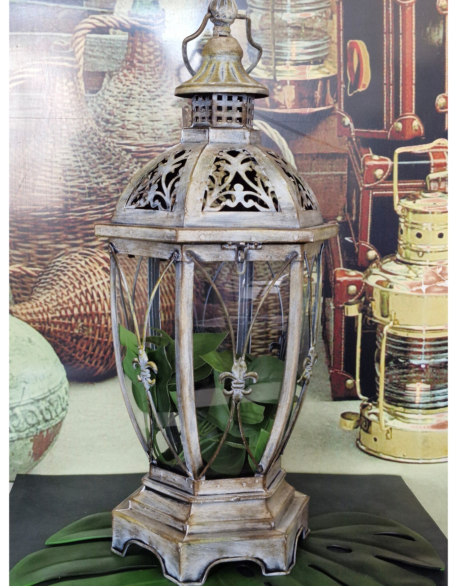 JB Miscellaneous - Rustic Lantern with French Lily - Fleur de Lis