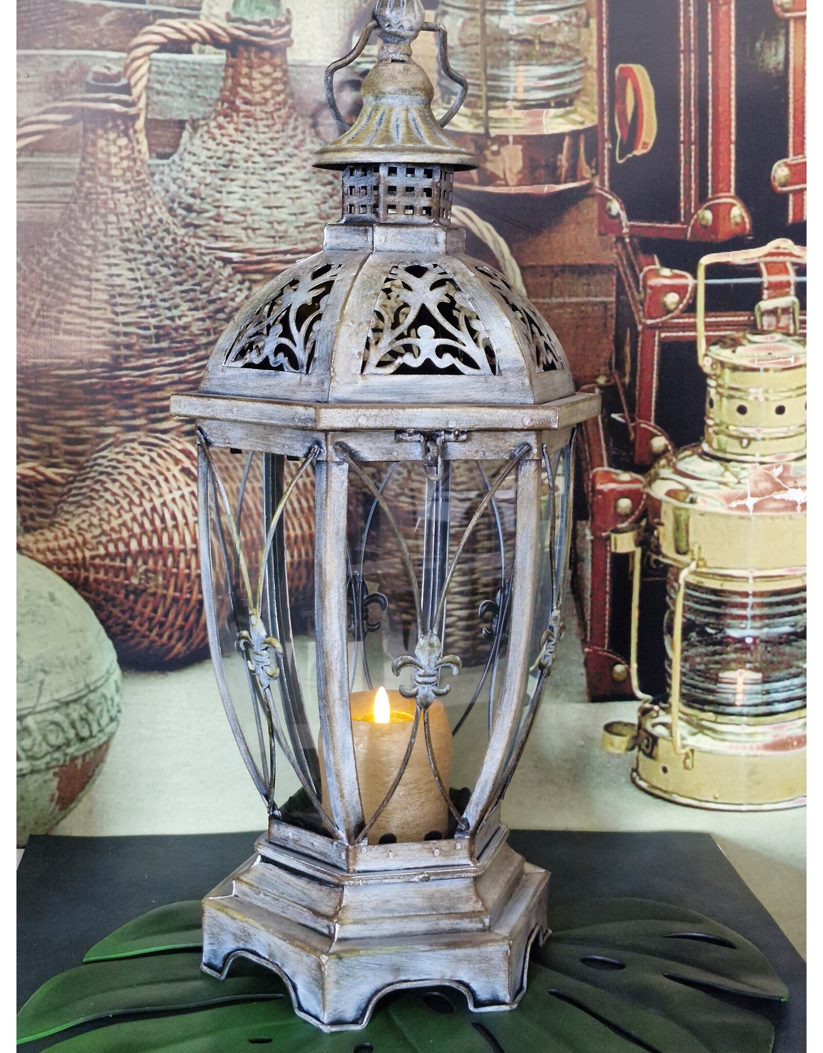 JB Miscellaneous - Rustic Lantern with French Lily - Fleur de Lis