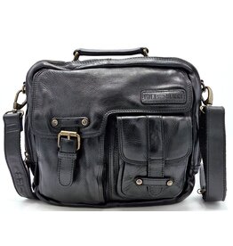 HillBurry HillBurry Stoere Uniseks Tas Gewassen Leer Vintage zwart