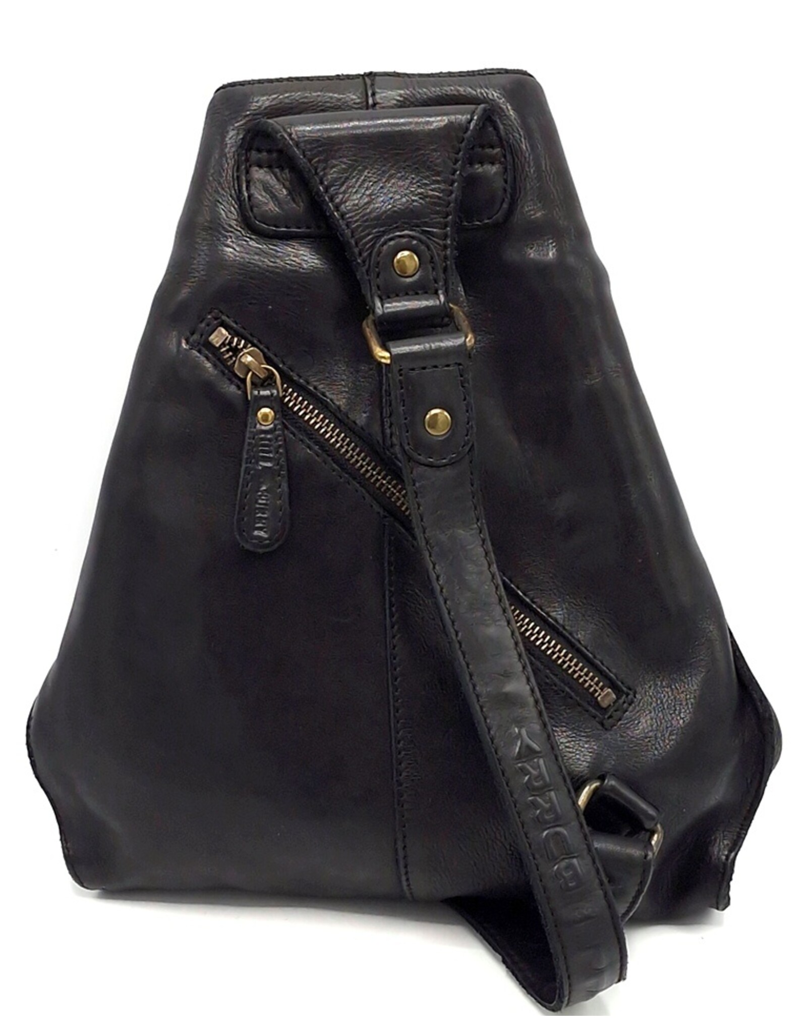 HillBurry Leren rugzakken Leren shoppers - HillBurry Crossbody-Sling bag Gewassen Leer zwart