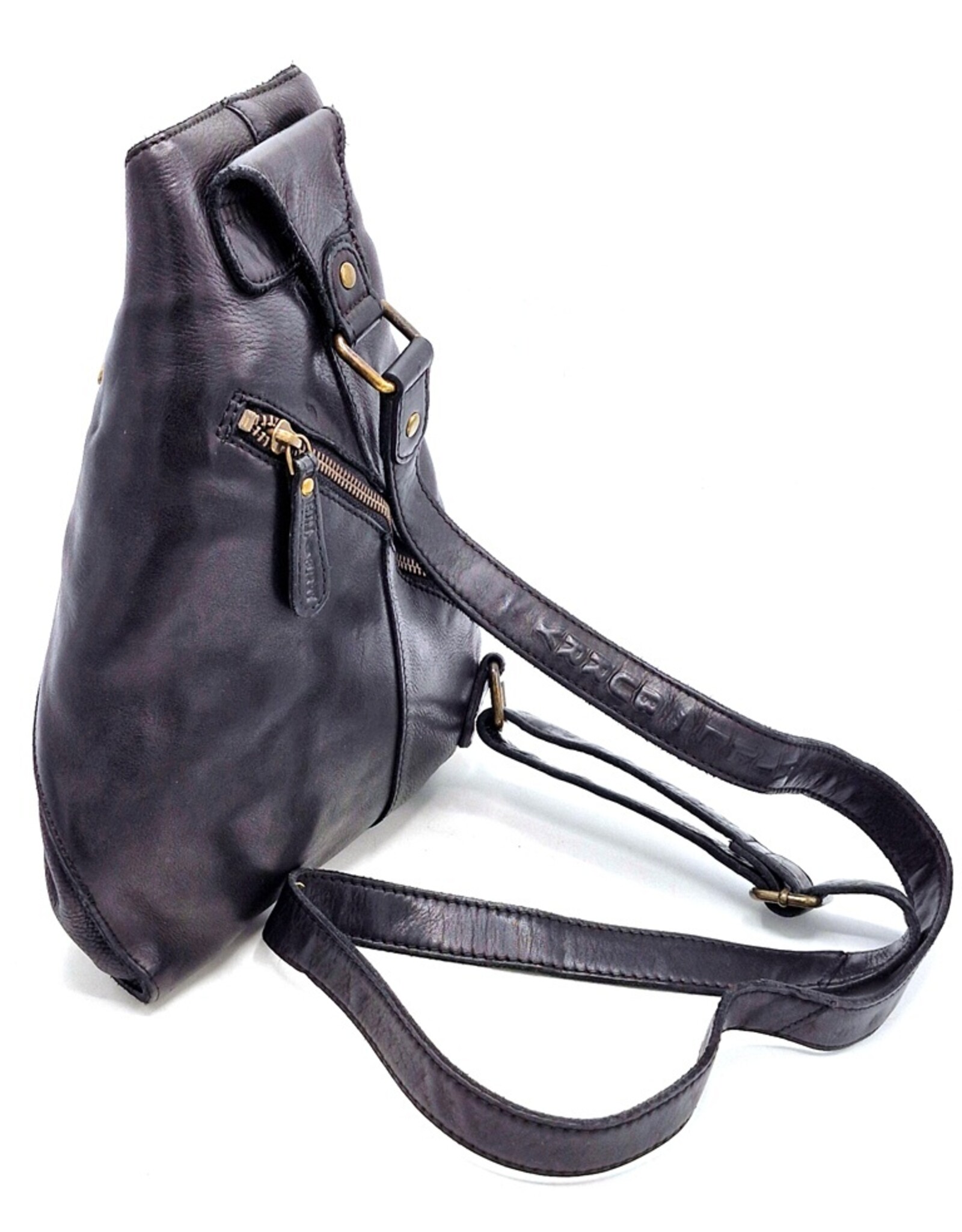 HillBurry Leren rugzakken Leren shoppers - HillBurry Crossbody-Sling bag Gewassen Leer zwart