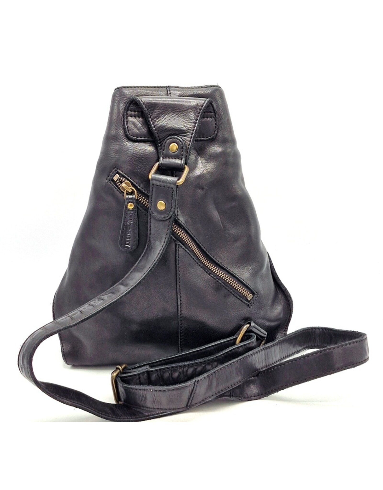 HillBurry Leren rugzakken Leren shoppers - HillBurry Crossbody-Sling bag Gewassen Leer zwart