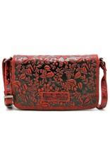 HillBurry Leather Festival bags, waist bags and belt bags - HillBurry Leather Shoulder Bag Embossed Leaves red