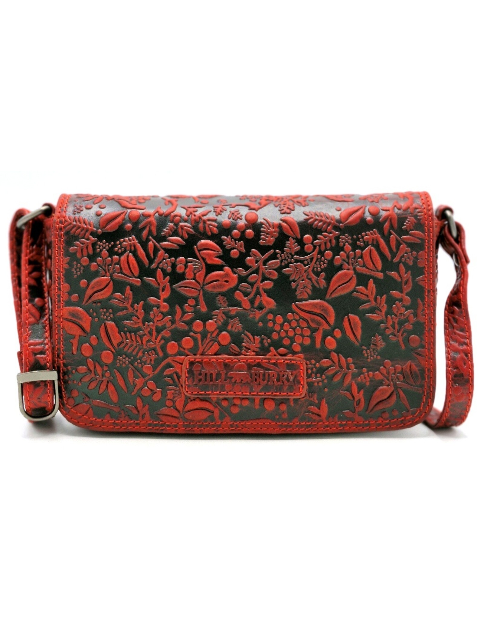 HillBurry Leather Festival bags, waist bags and belt bags - HillBurry Leather Shoulder Bag Embossed Leaves red