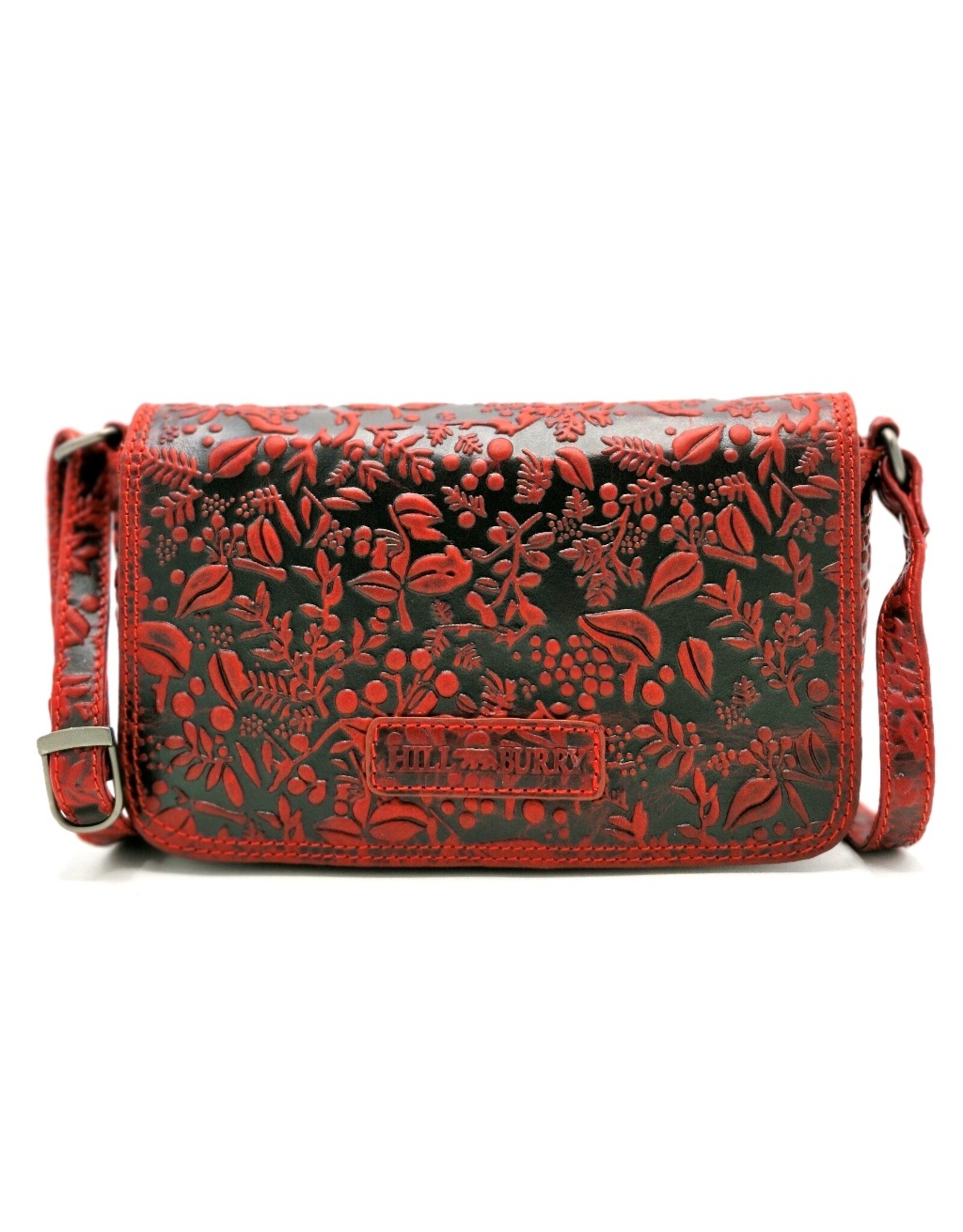 HillBurry Leather Festival bags, waist bags and belt bags - HillBurry Leather Shoulder Bag Embossed Leaves red