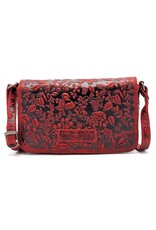 HillBurry Leather Festival bags, waist bags and belt bags - HillBurry Leather Shoulder Bag Embossed Leaves red