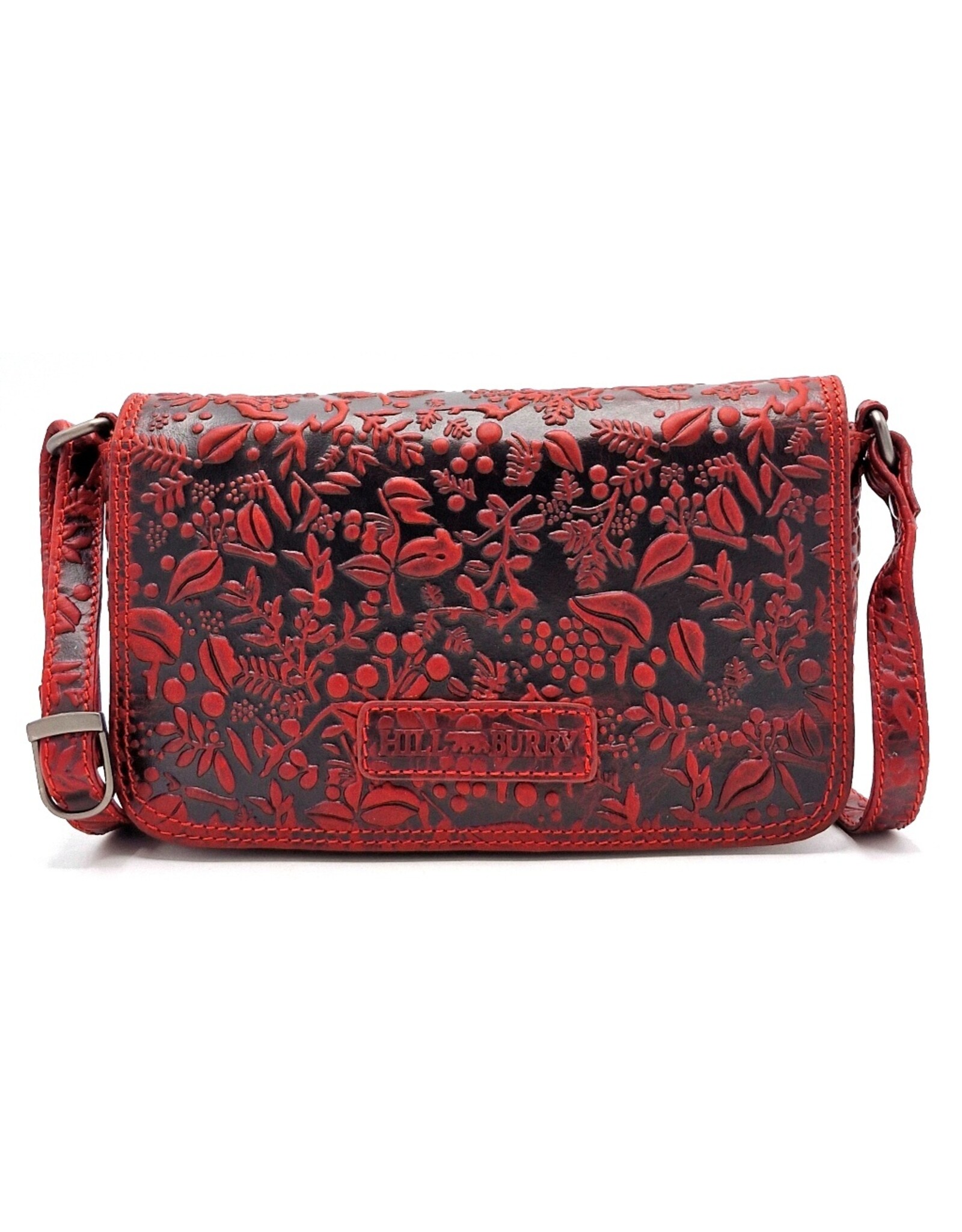 HillBurry Leren Festivaltasjes, heuptassen en riemtassen - HillBurry Leren Schoudertasje Bladeren Relief rood