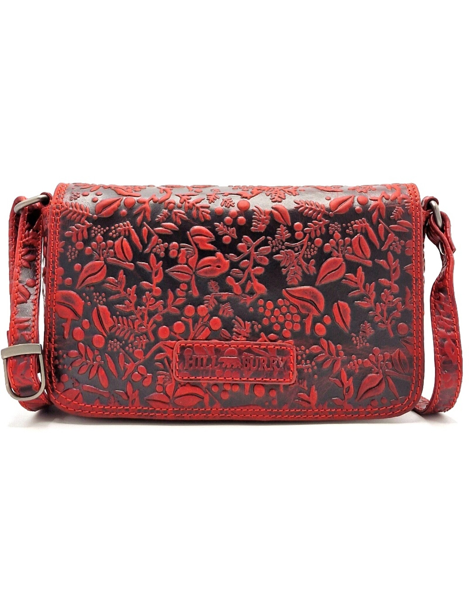 HillBurry Leather Festival bags, waist bags and belt bags - HillBurry Leather Shoulder Bag Embossed Leaves red