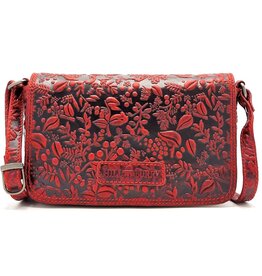 HillBurry HillBurry Leren Schoudertasje Bladeren Relief rood