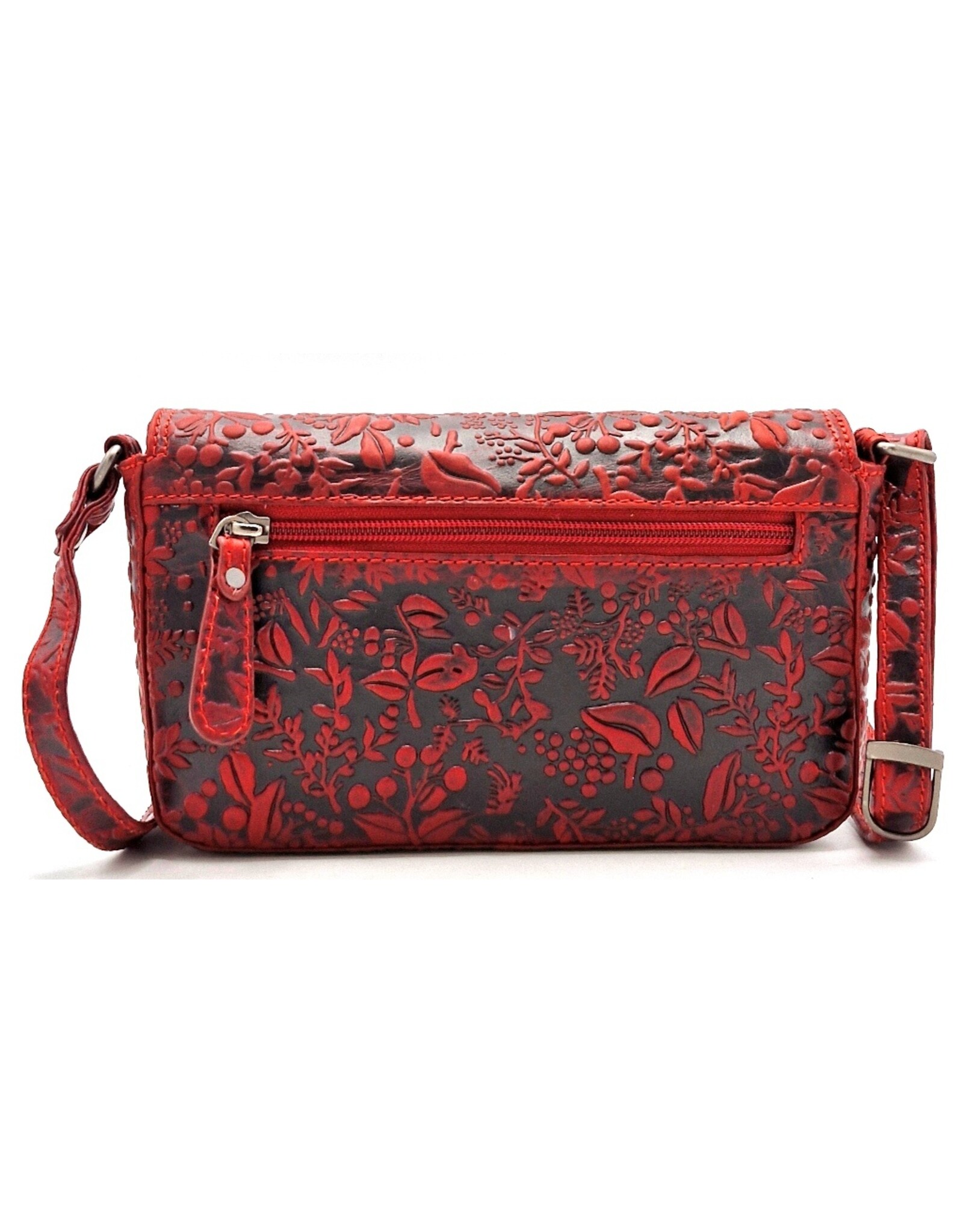 HillBurry Leather Festival bags, waist bags and belt bags - HillBurry Leather Shoulder Bag Embossed Leaves red