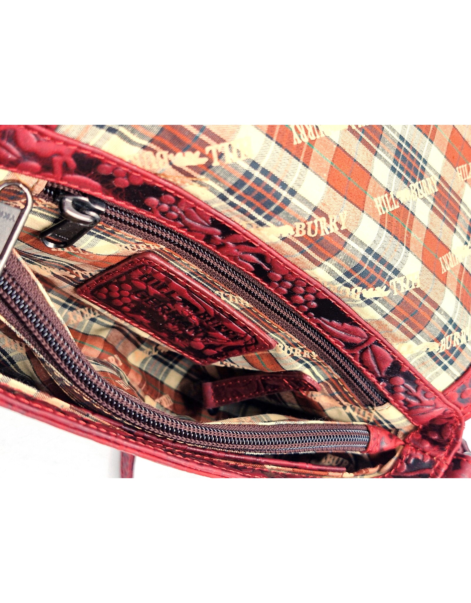 HillBurry Leather Festival bags, waist bags and belt bags - HillBurry Leather Shoulder Bag Embossed Leaves red