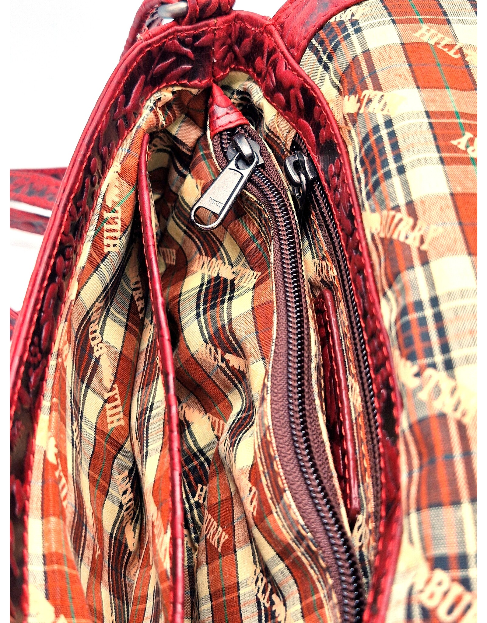 HillBurry Leather Festival bags, waist bags and belt bags - HillBurry Leather Shoulder Bag Embossed Leaves red