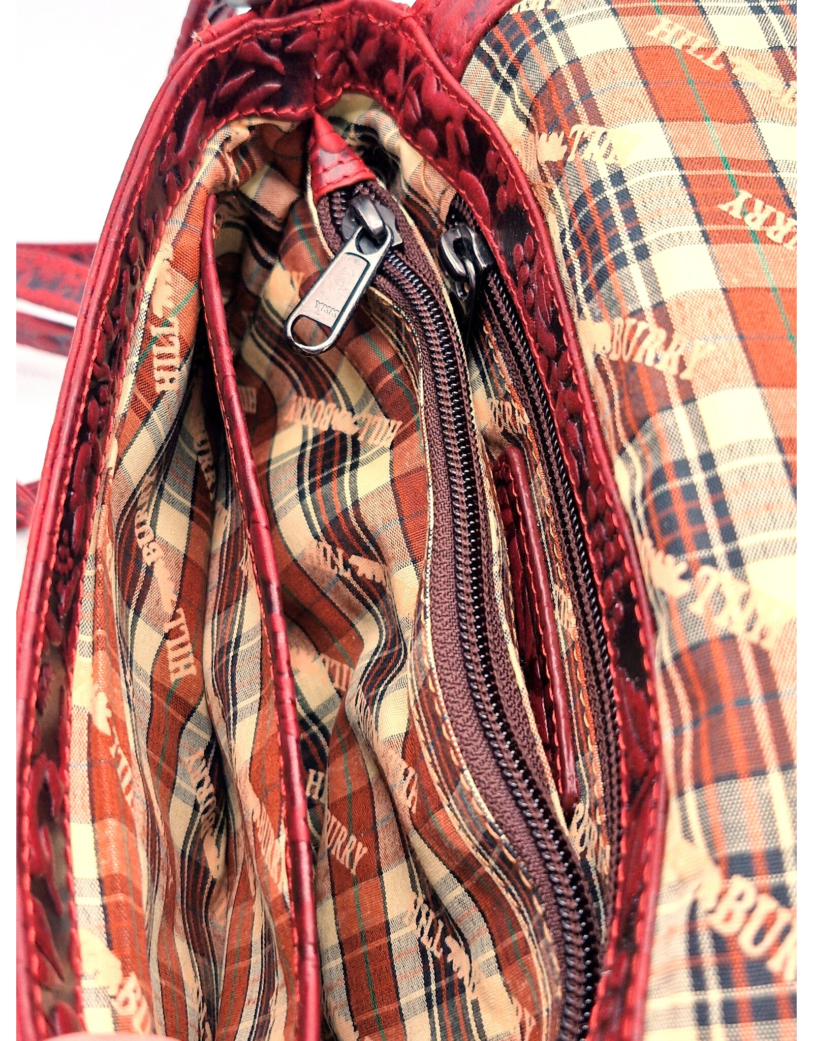 HillBurry Leather Festival bags, waist bags and belt bags - HillBurry Leather Shoulder Bag Embossed Leaves red