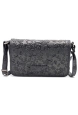 HillBurry Leren Festivaltasjes, heuptassen en riemtassen - HillBurry Leren Schoudertasje Bladeren Relief zwart