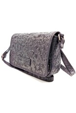 HillBurry Leren Festivaltasjes, heuptassen en riemtassen - HillBurry Leren Schoudertasje Bladeren Relief zwart