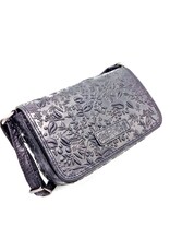 HillBurry Leren Festivaltasjes, heuptassen en riemtassen - HillBurry Leren Schoudertasje Bladeren Relief zwart