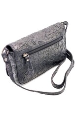 HillBurry Leren Festivaltasjes, heuptassen en riemtassen - HillBurry Leren Schoudertasje Bladeren Relief zwart