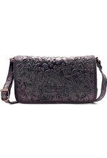 HillBurry Leren Festivaltasjes, heuptassen en riemtassen - HillBurry Leren Schoudertasje Bladeren Relief zwart