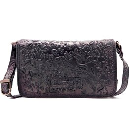 HillBurry HillBurry Leren Schoudertasje Bladeren Relief zwart