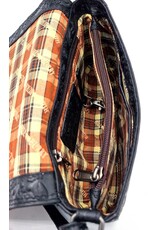 HillBurry Leren Festivaltasjes, heuptassen en riemtassen - HillBurry Leren Schoudertasje Bladeren Relief zwart