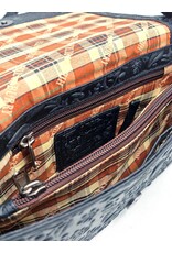 HillBurry Leren Festivaltasjes, heuptassen en riemtassen - HillBurry Leren Schoudertasje Bladeren Relief zwart