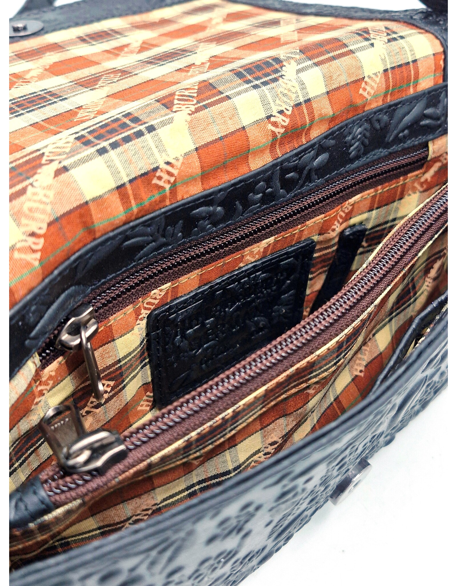 HillBurry Leren Festivaltasjes, heuptassen en riemtassen - HillBurry Leren Schoudertasje Bladeren Relief zwart