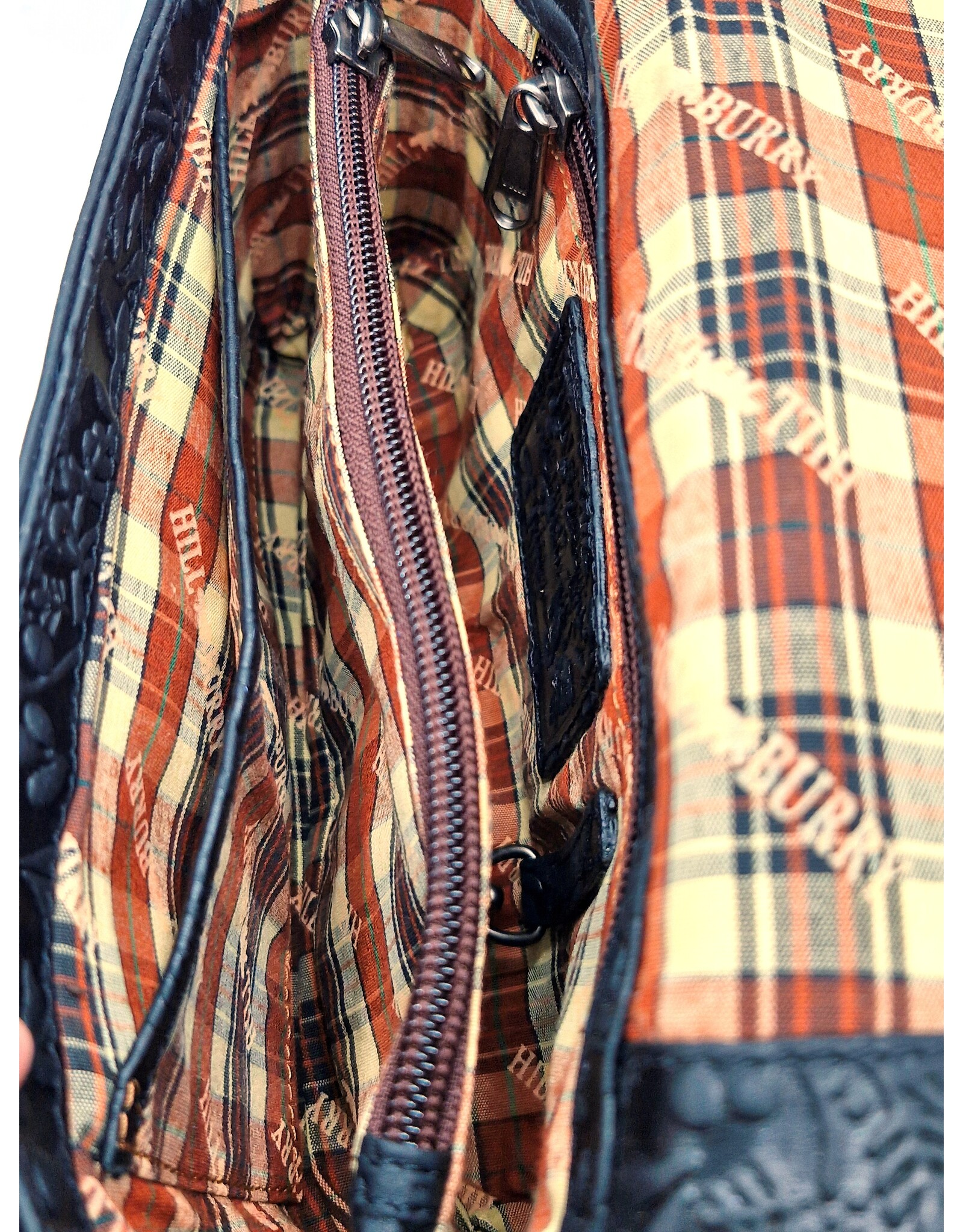 HillBurry Leren Festivaltasjes, heuptassen en riemtassen - HillBurry Leren Schoudertasje Bladeren Relief zwart