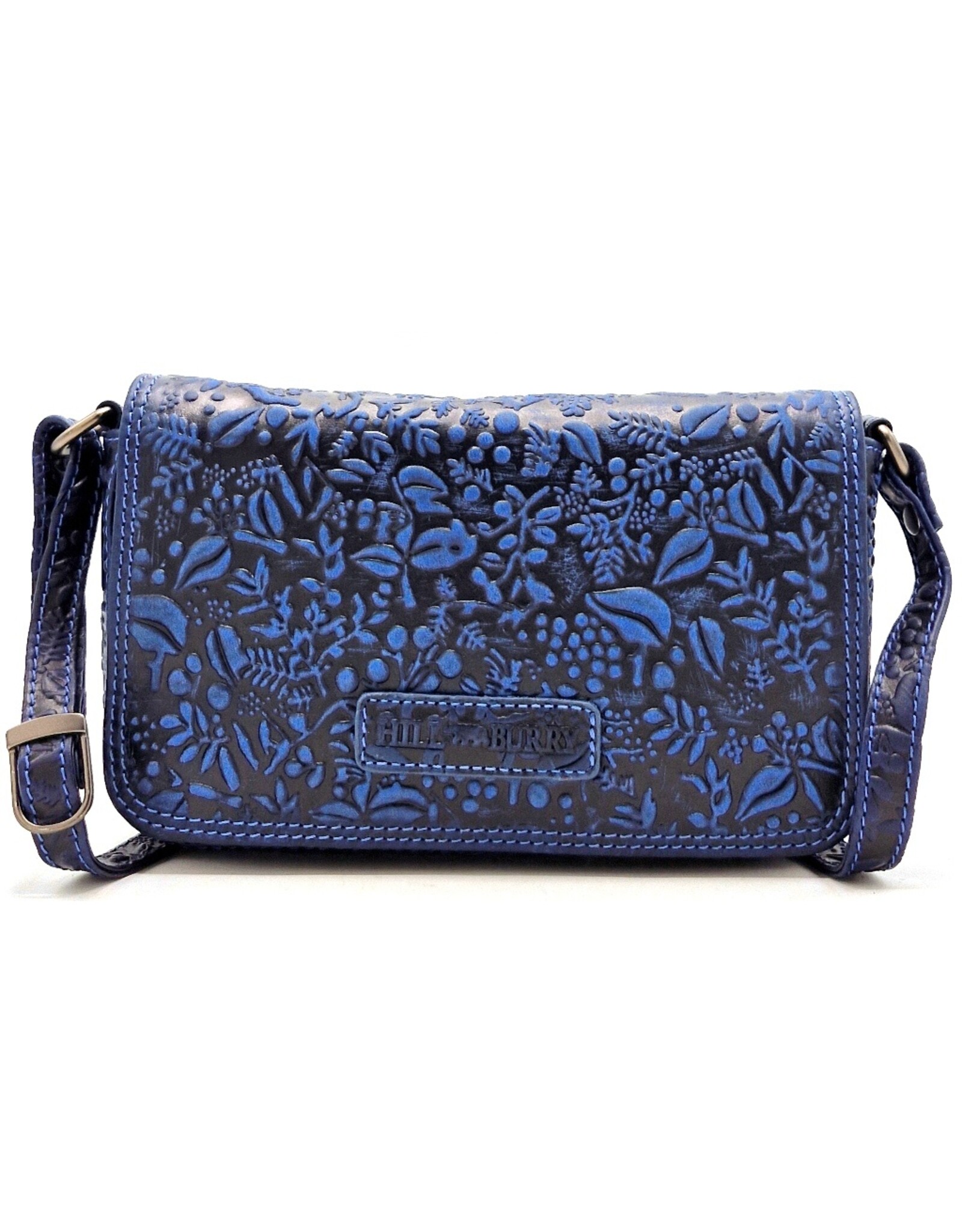 HillBurry Leren Festivaltasjes, heuptassen en riemtassen - HillBurry Leren Schoudertasje Bladeren Relief blauw