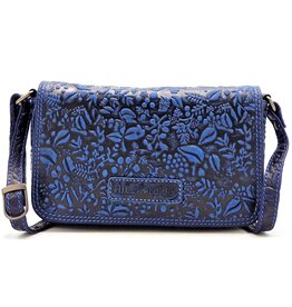 HillBurry HillBurry Leren Schoudertasje Bladeren Relief blauw