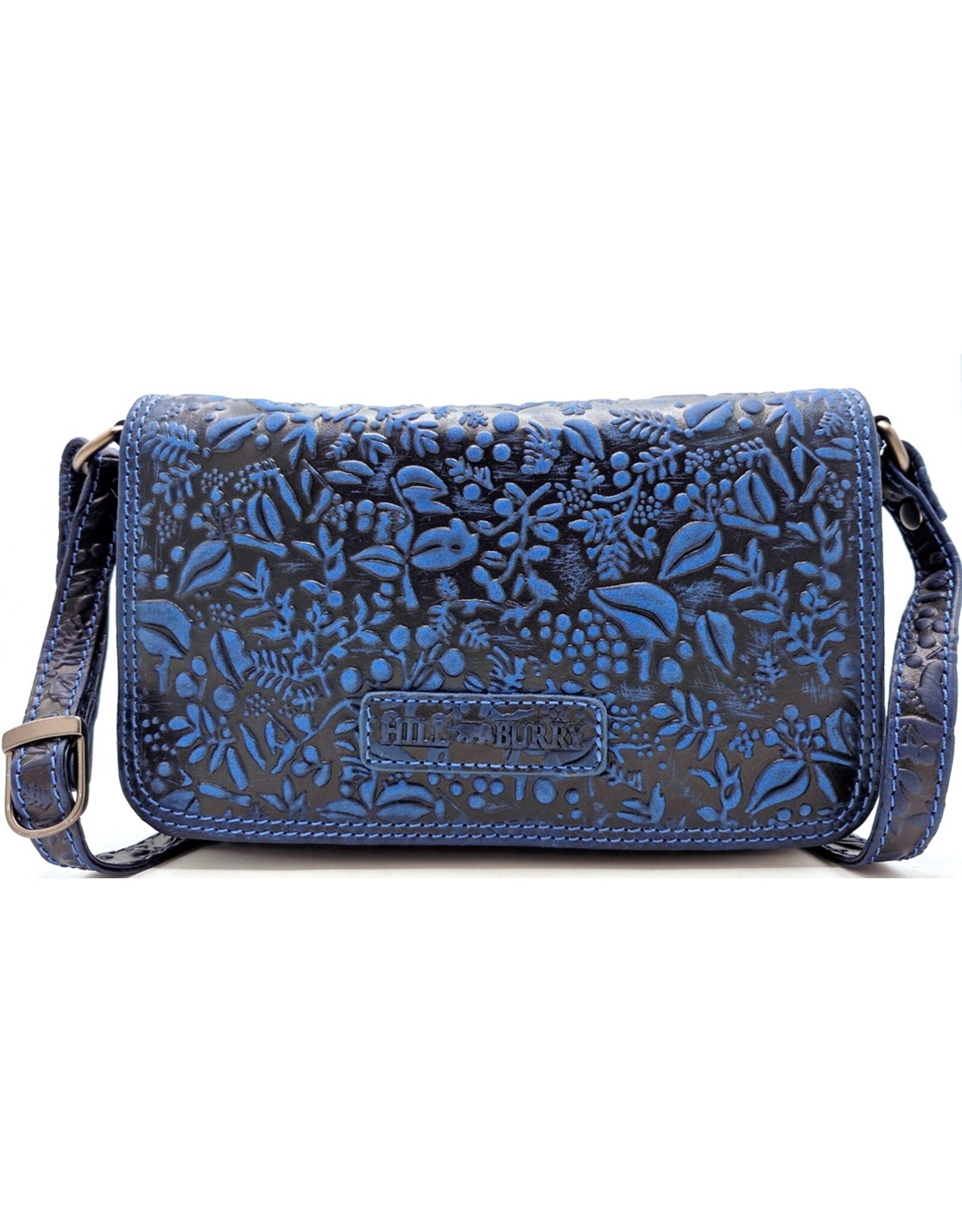 HillBurry Leren Festivaltasjes, heuptassen en riemtassen - HillBurry Leren Schoudertasje Bladeren Relief blauw