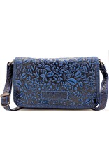 HillBurry Leren Festivaltasjes, heuptassen en riemtassen - HillBurry Leren Schoudertasje Bladeren Relief blauw