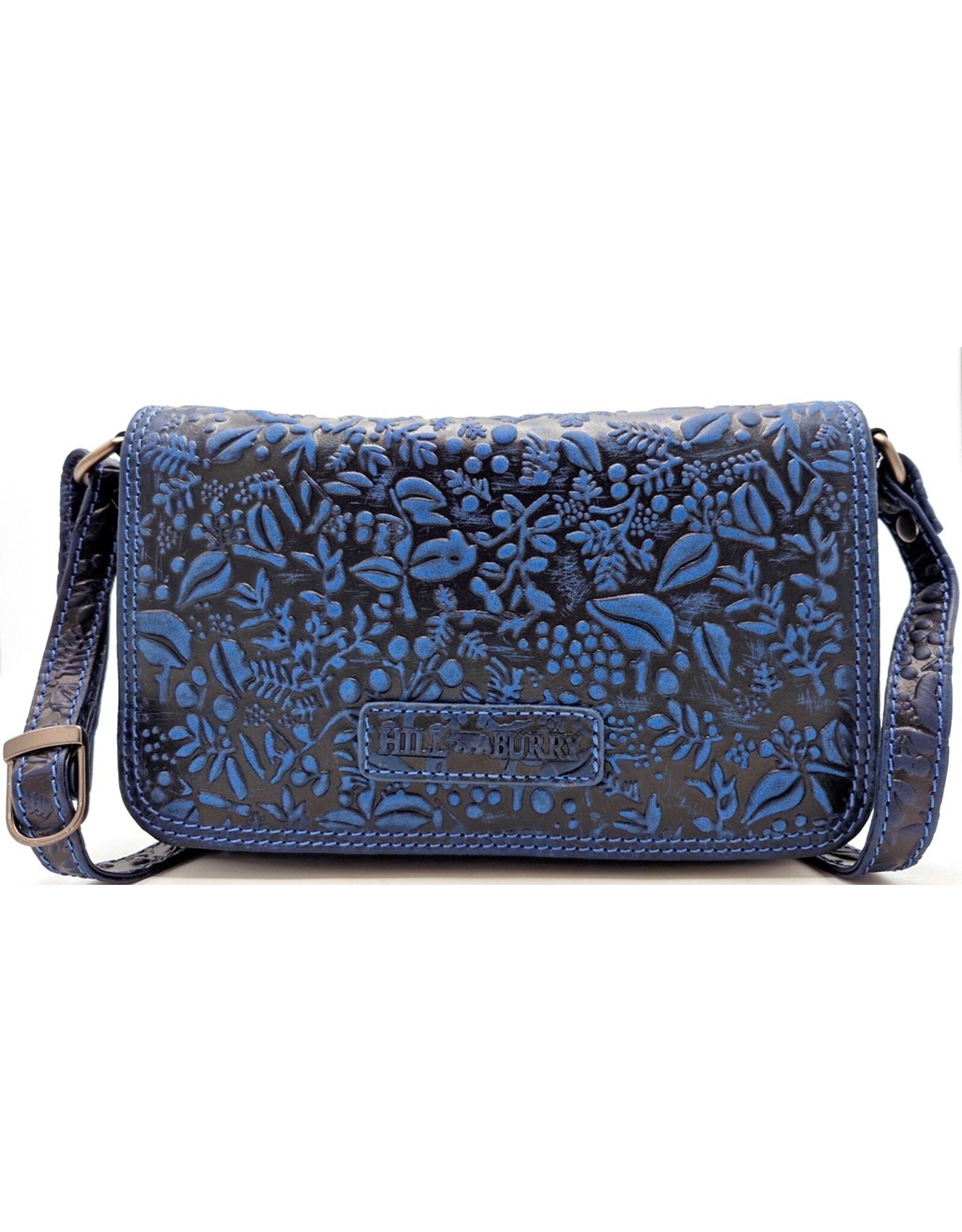 HillBurry Leren Festivaltasjes, heuptassen en riemtassen - HillBurry Leren Schoudertasje Bladeren Relief blauw