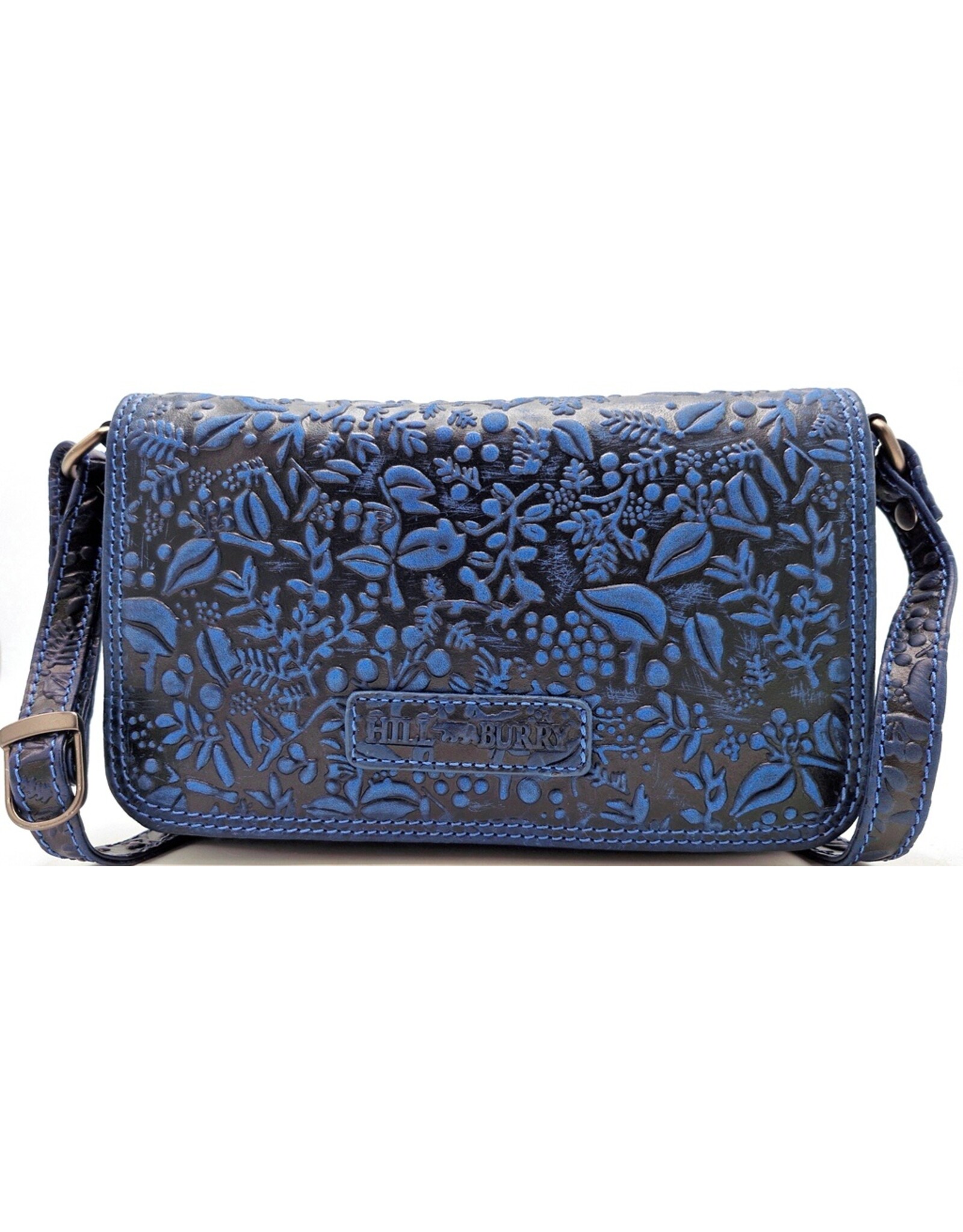 HillBurry Leren Festivaltasjes, heuptassen en riemtassen - HillBurry Leren Schoudertasje Bladeren Relief blauw