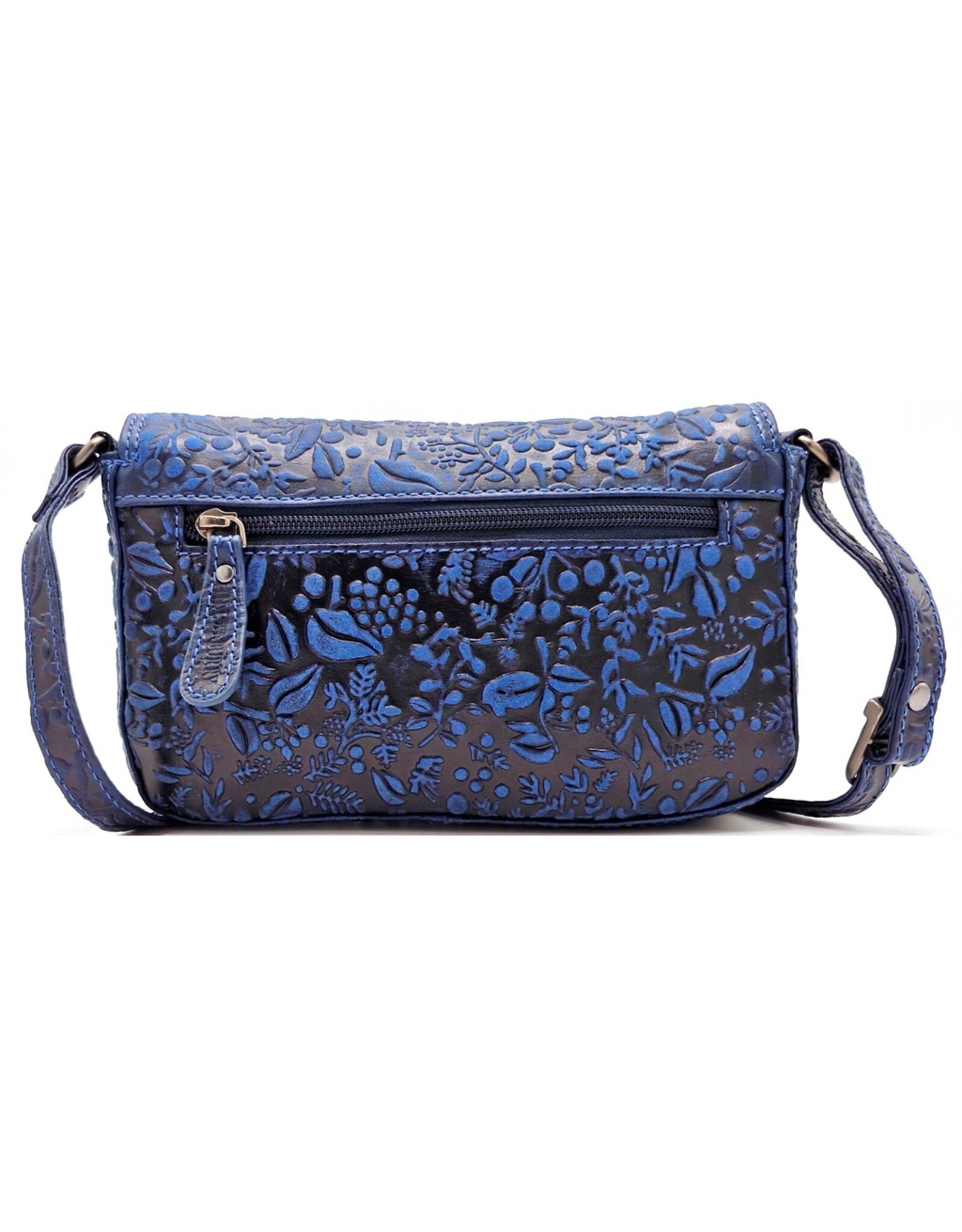 HillBurry Leren Festivaltasjes, heuptassen en riemtassen - HillBurry Leren Schoudertasje Bladeren Relief blauw