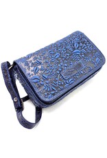 HillBurry Leren Festivaltasjes, heuptassen en riemtassen - HillBurry Leren Schoudertasje Bladeren Relief blauw