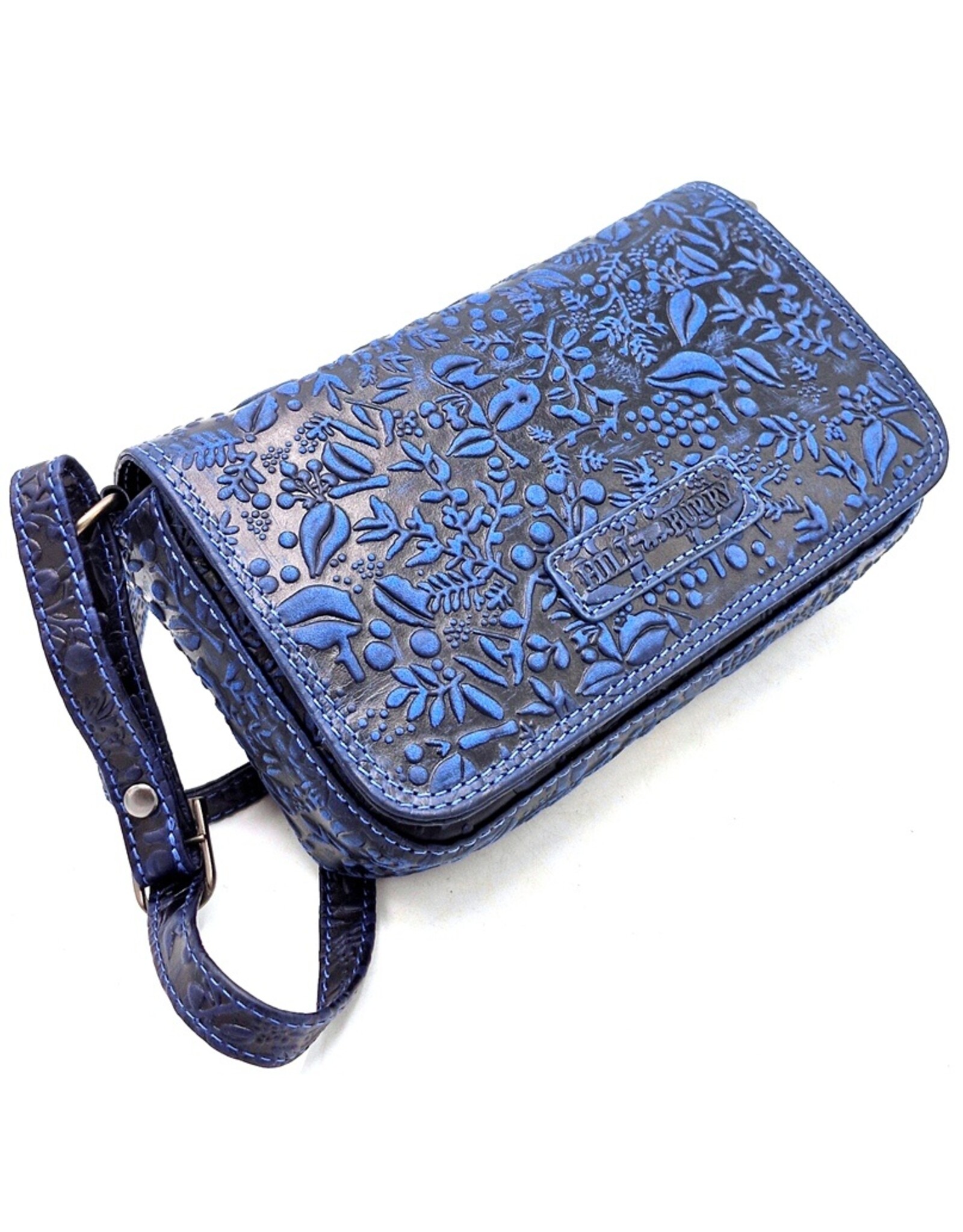 HillBurry Leren Festivaltasjes, heuptassen en riemtassen - HillBurry Leren Schoudertasje Bladeren Relief blauw