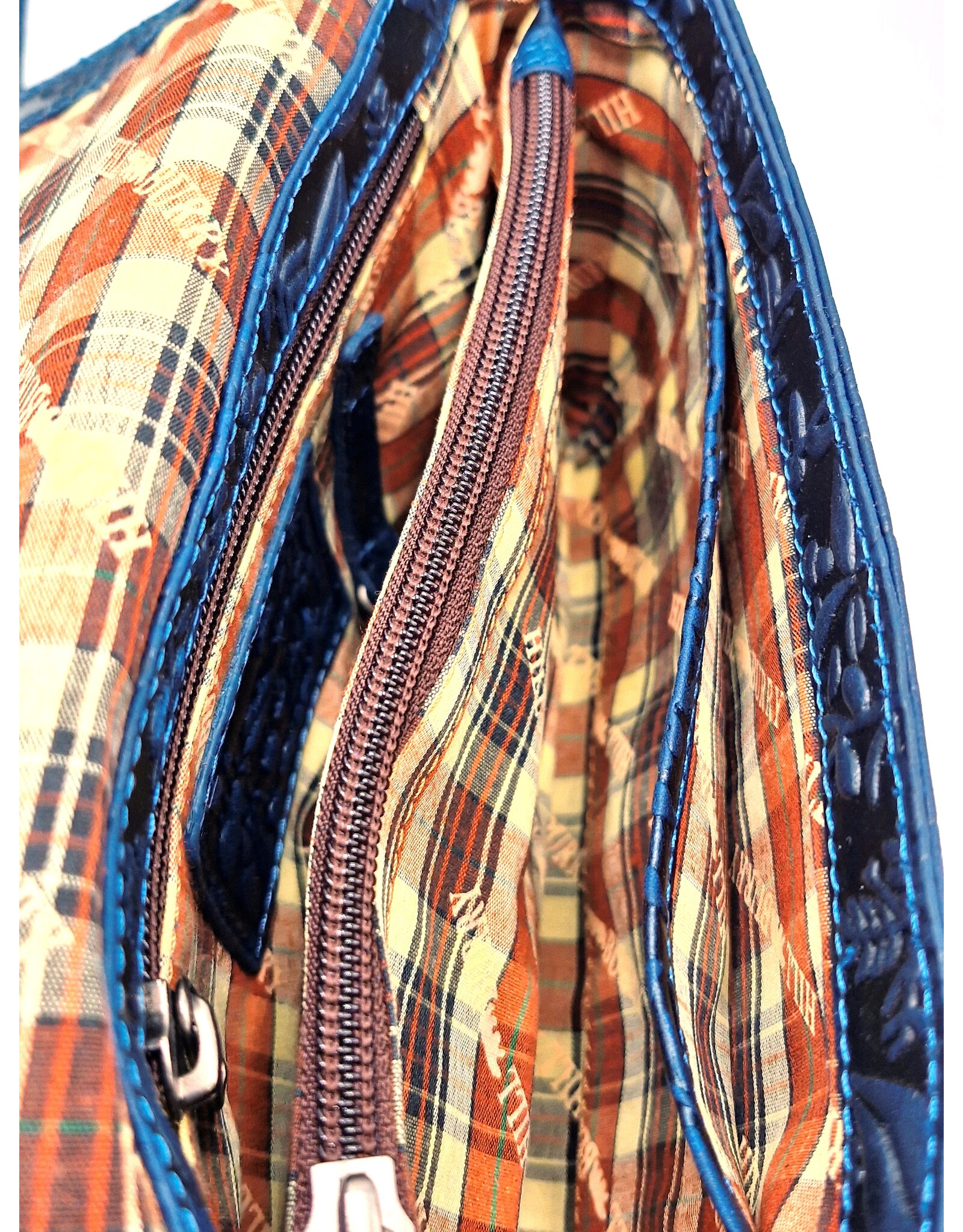 HillBurry Leren Festivaltasjes, heuptassen en riemtassen - HillBurry Leren Schoudertasje Bladeren Relief blauw