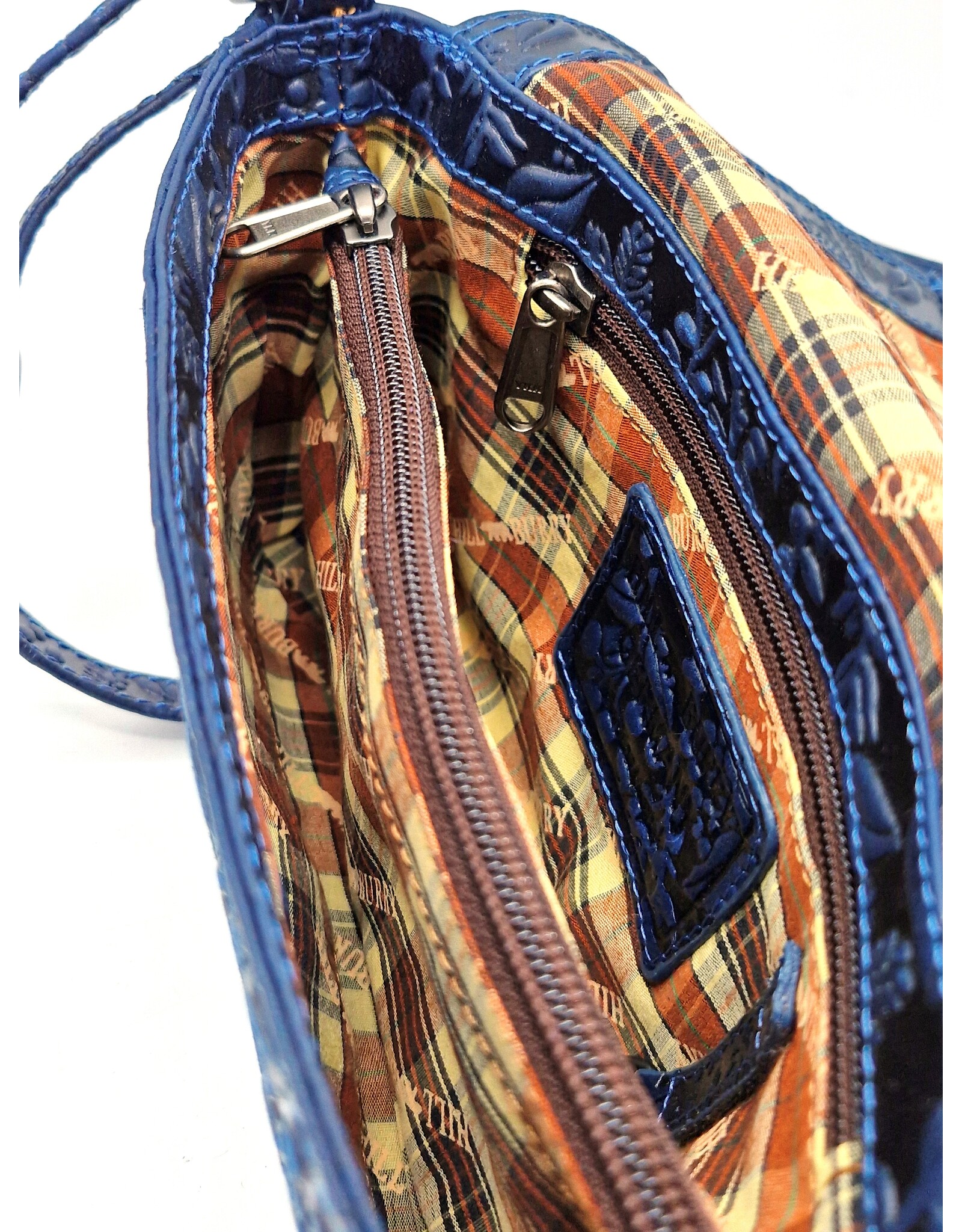 HillBurry Leren Festivaltasjes, heuptassen en riemtassen - HillBurry Leren Schoudertasje Bladeren Relief blauw