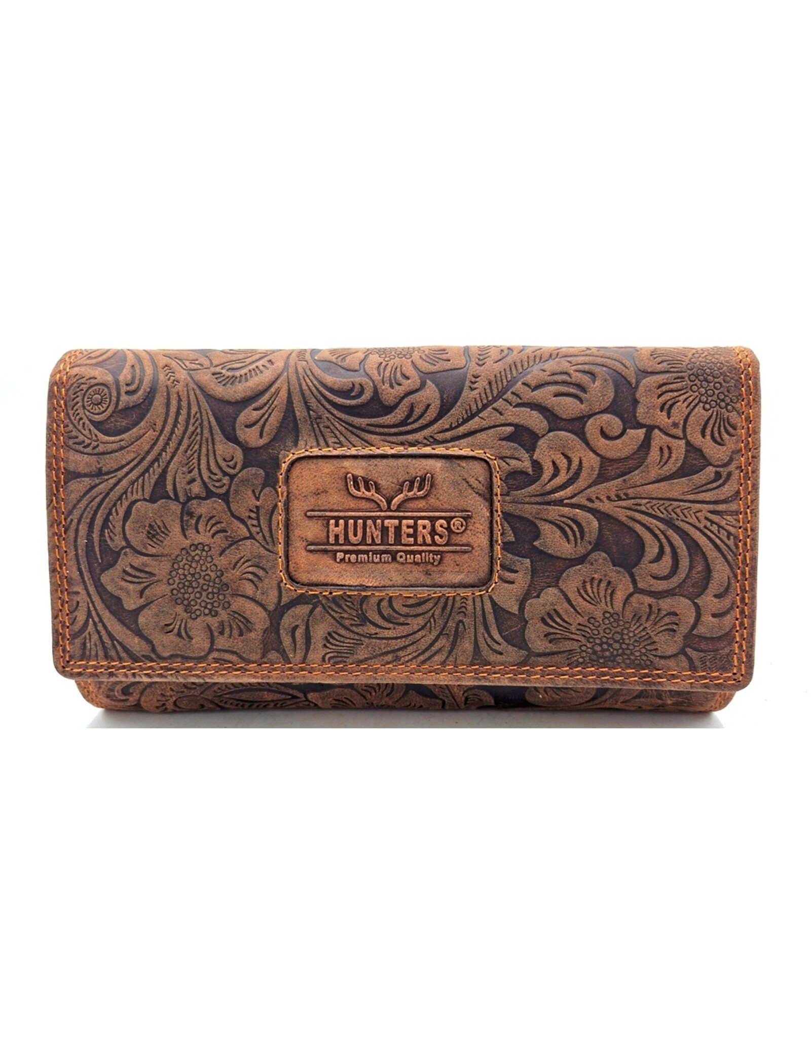 Hunters Leather Wallets - Hunters Purse Embossed Flowers  brown large
