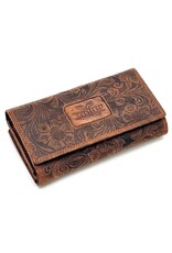Hunters Leren Portemonnees - Hunters Portemonnee Bloemen Reliëf bruin large