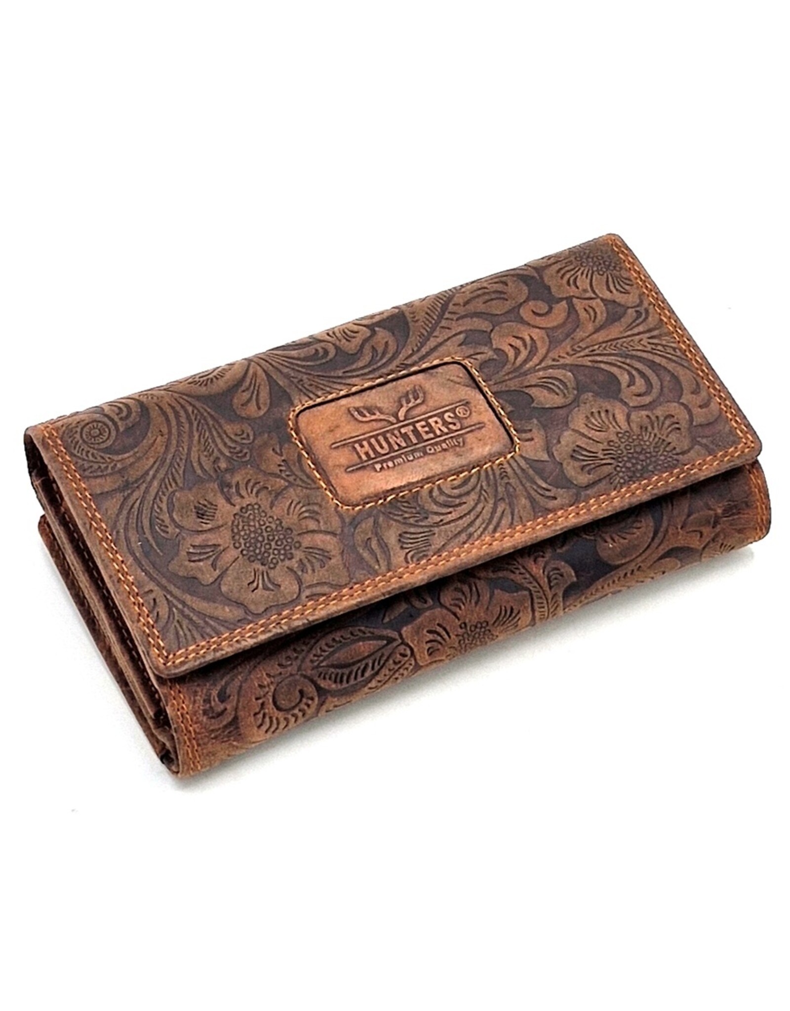 Hunters Leather Wallets - Hunters Purse Embossed Flowers  brown large
