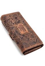 Hunters Leather Wallets - Hunters Purse Embossed Flowers  brown large
