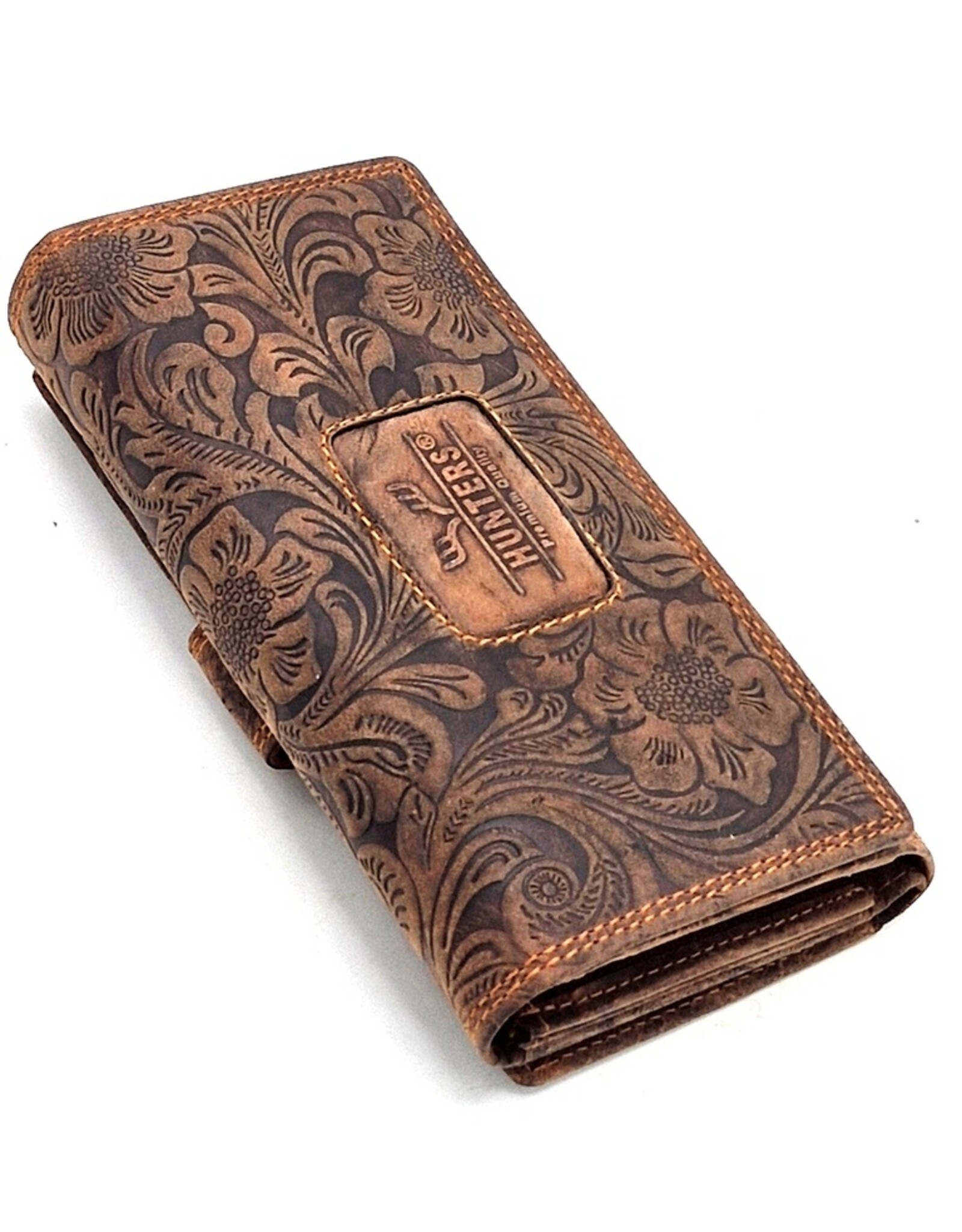 Hunters Leather Wallets - Hunters Purse Embossed Flowers  brown large
