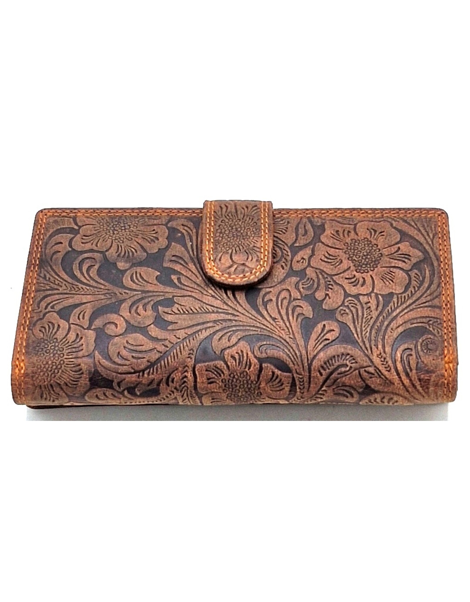 Hunters Leather Wallets - Hunters Purse Embossed Flowers  brown large