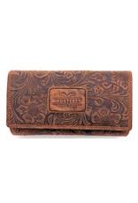 Hunters Leather Wallets - Hunters Purse Embossed Flowers  brown large