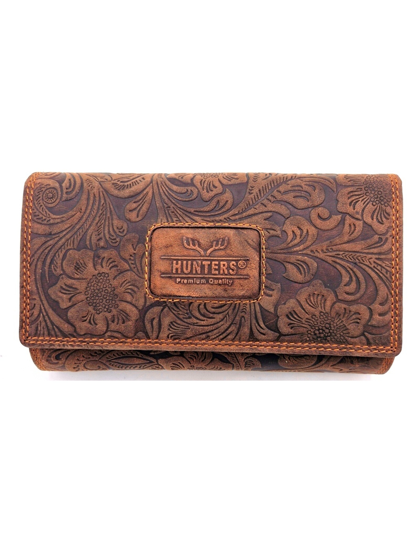 Hunters Leather Wallets - Hunters Purse Embossed Flowers  brown large