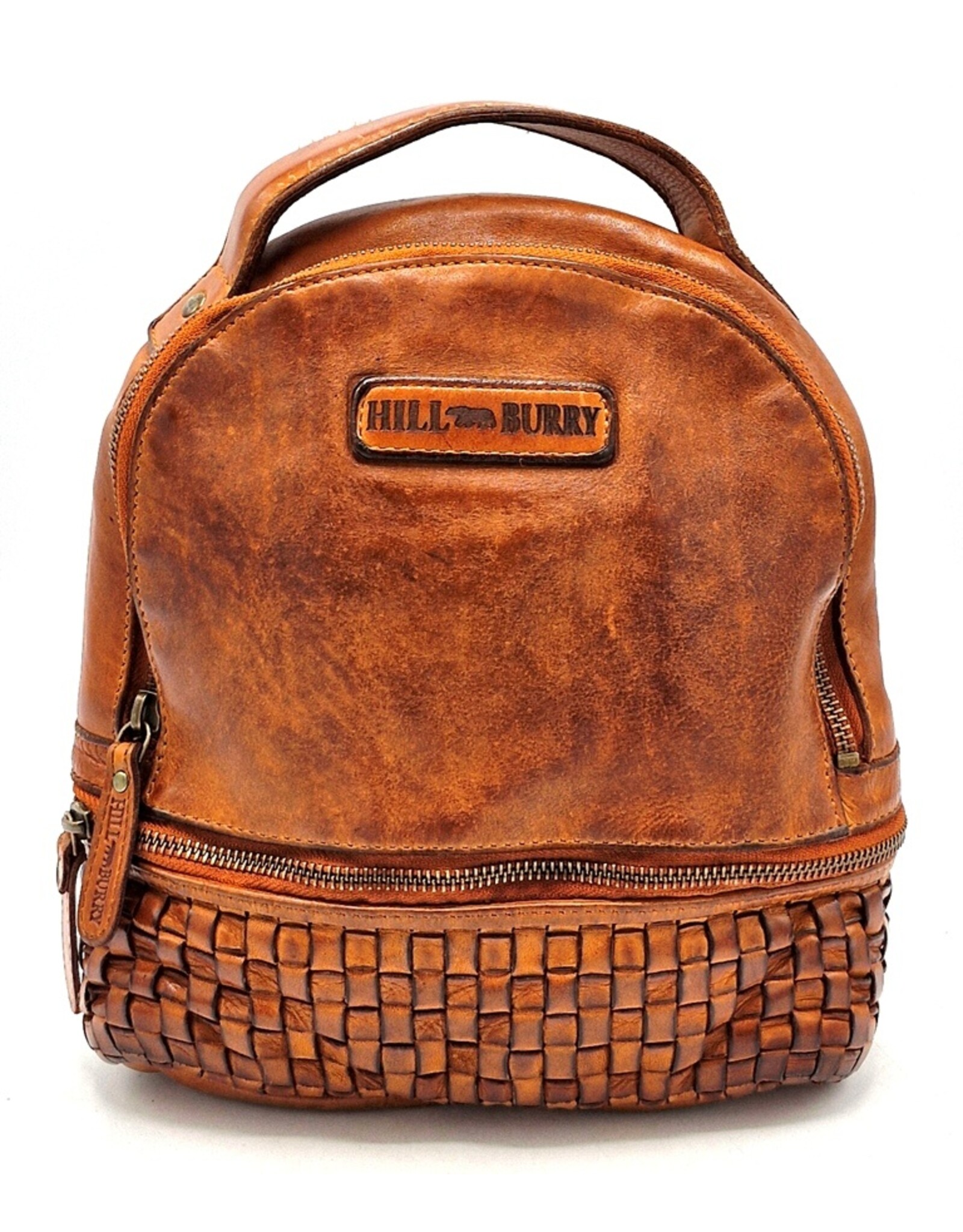 HillBurry Leather bags - HillBurry backpack Washed Leather with Wickerwork