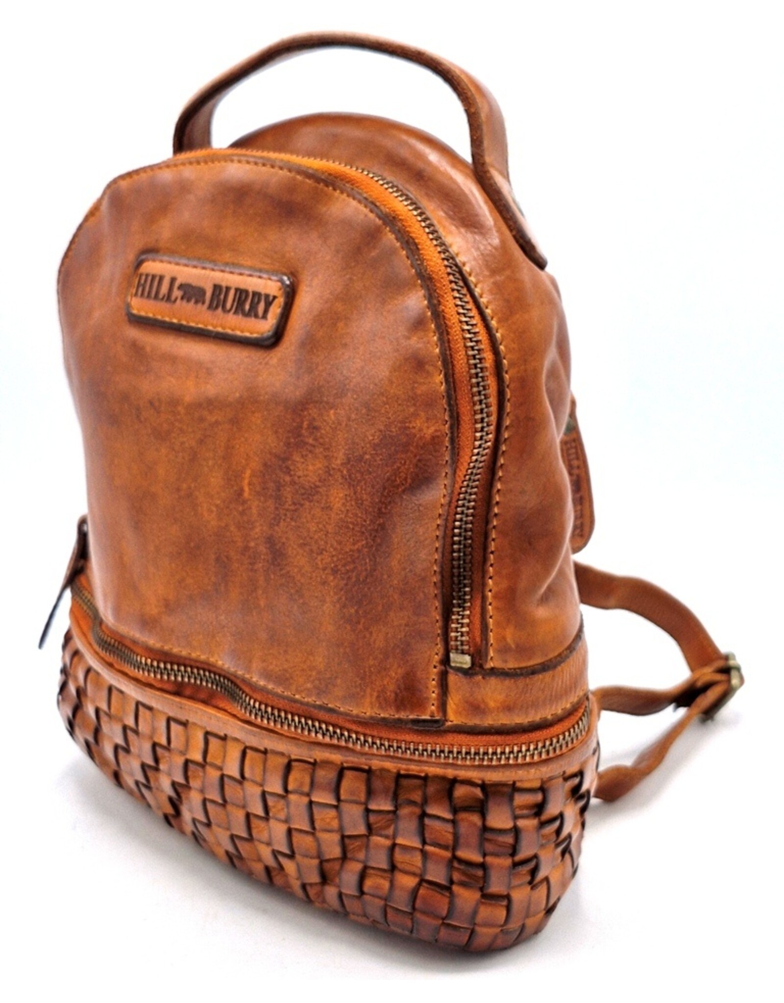 HillBurry Leather bags - HillBurry backpack Washed Leather with Wickerwork