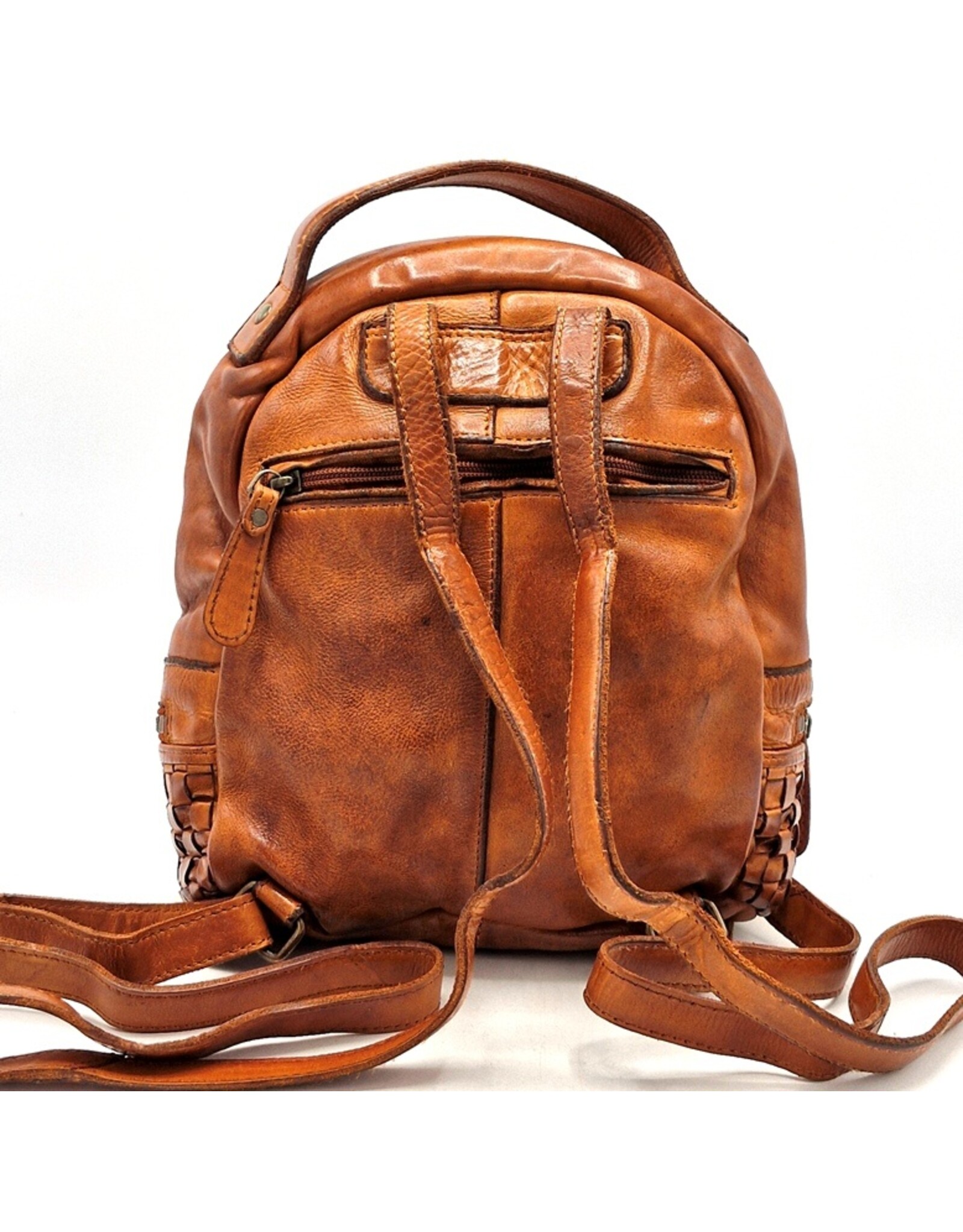 HillBurry Leather bags - HillBurry backpack Washed Leather with Wickerwork